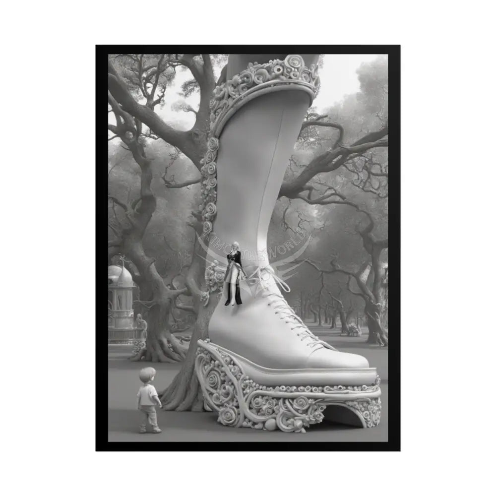 Trippy Funky Giant Gothic Weird Steampunk High Heel Shoe - Clean Fetish Boot Feet Shoe High Heel Art Print Poster 18″ x