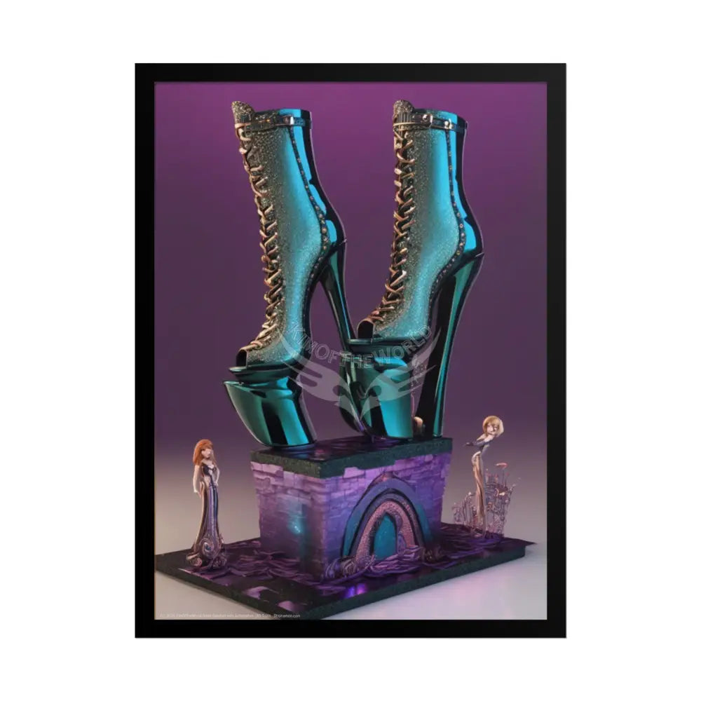 Trippy Funky Giant Gothic Weird Steampunk High Heel Shoe - Clean Fetish Boot Feet Shoe High Heel Art Print Poster 18″ x
