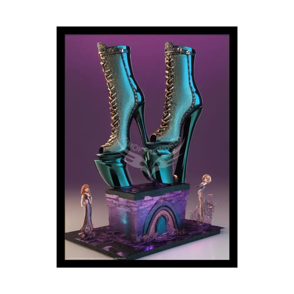 Trippy Funky Giant Gothic Weird Steampunk High Heel Shoe - Clean Fetish Boot Feet Shoe High Heel Art Print Poster 18″ x