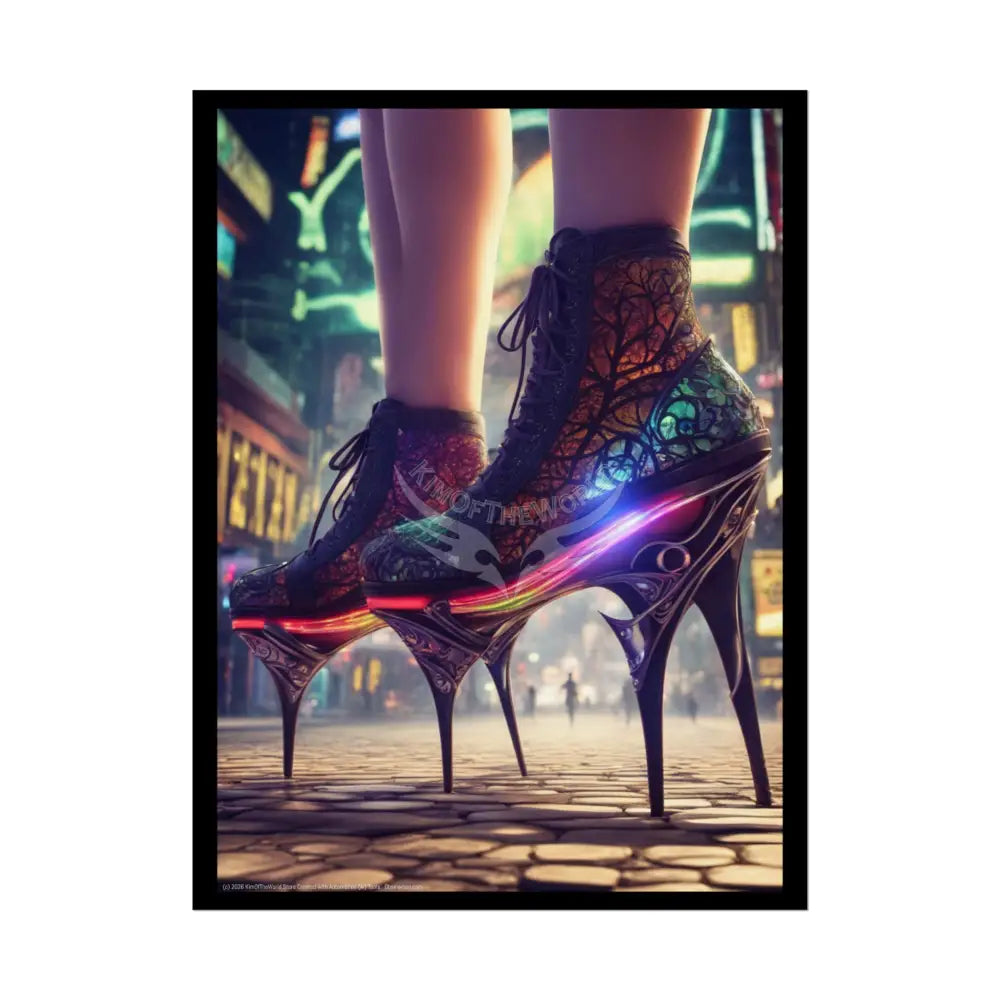 Trippy Funky Giant Gothic Weird Steampunk High Heel Shoe - Clean Fetish Boot Feet Shoe High Heel Art Print Poster 18″ x