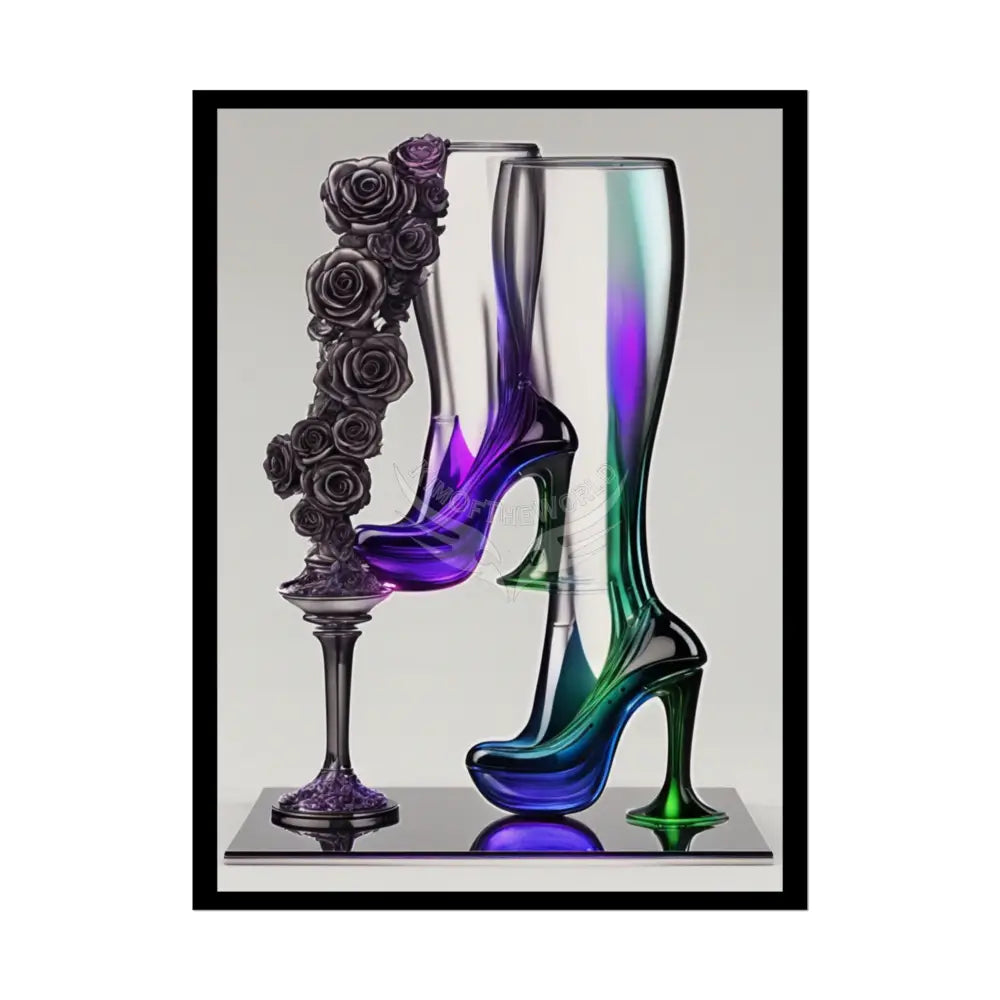 Trippy Funky Giant Gothic Weird Steampunk High Heel Shoe - Clean Fetish Boot Feet Shoe High Heel Art Print Poster 18″ x