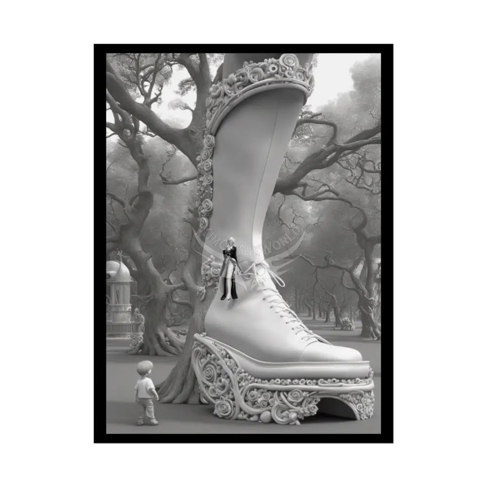 Trippy Funky Giant Gothic Weird Steampunk High Heel Shoe - Clean Fetish Boot Feet Shoe High Heel Art Print Poster 18″ x