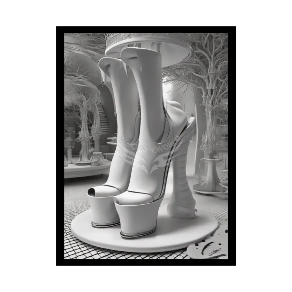 Trippy Funky Giant Gothic Weird Steampunk High Heel Shoe - Clean Fetish Boot Feet Shoe High Heel Art Print Poster 18″ x