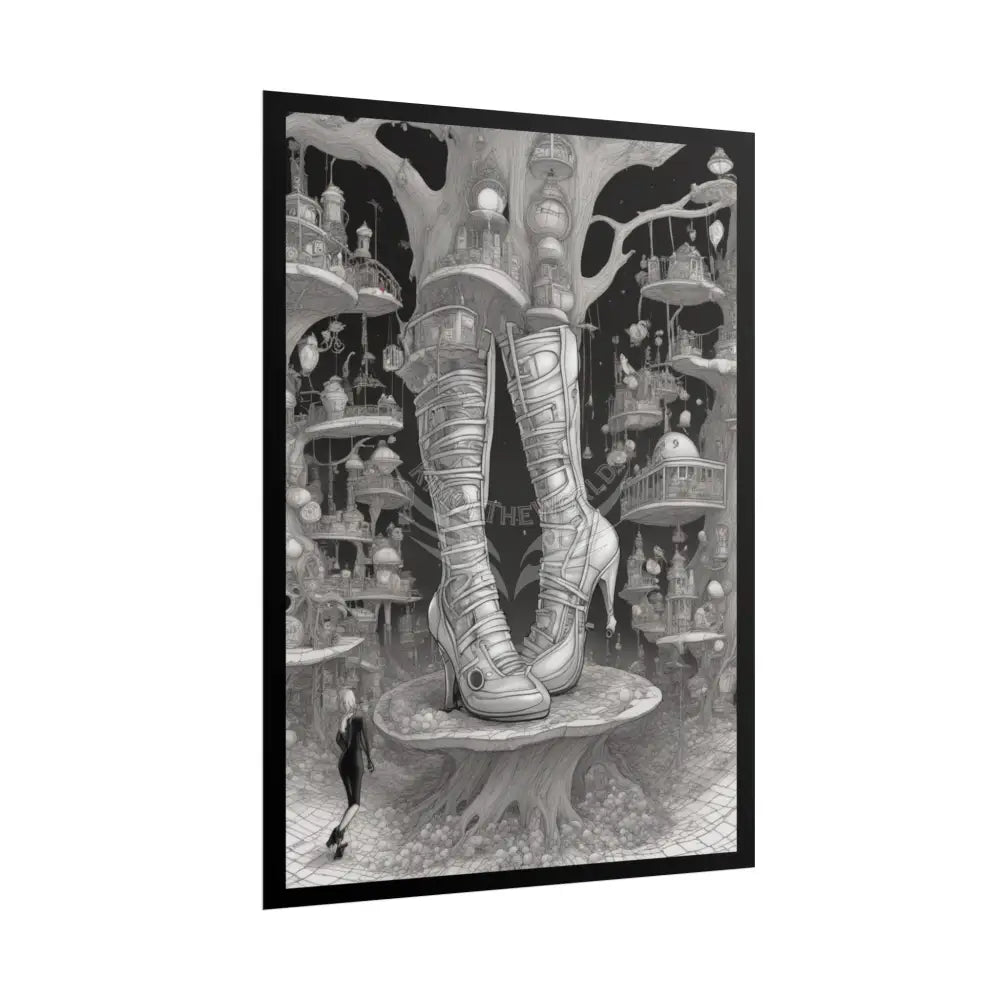 Trippy Funky Giant Gothic Weird Steampunk High Heel Shoe - Clean Fetish Boot Feet Shoe High Heel Art Print Poster Poster