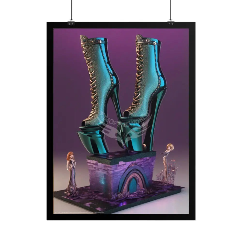 Trippy Funky Giant Gothic Weird Steampunk High Heel Shoe - Clean Fetish Boot Feet Shoe High Heel Art Print Poster Poster