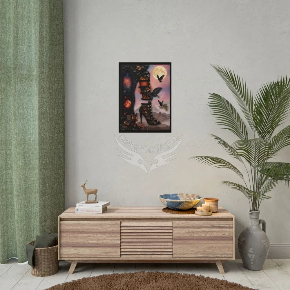 Trippy Shoe Poster — Funky Split-Shoe Art Print with Gothic Moon & Mini Worlds Poster