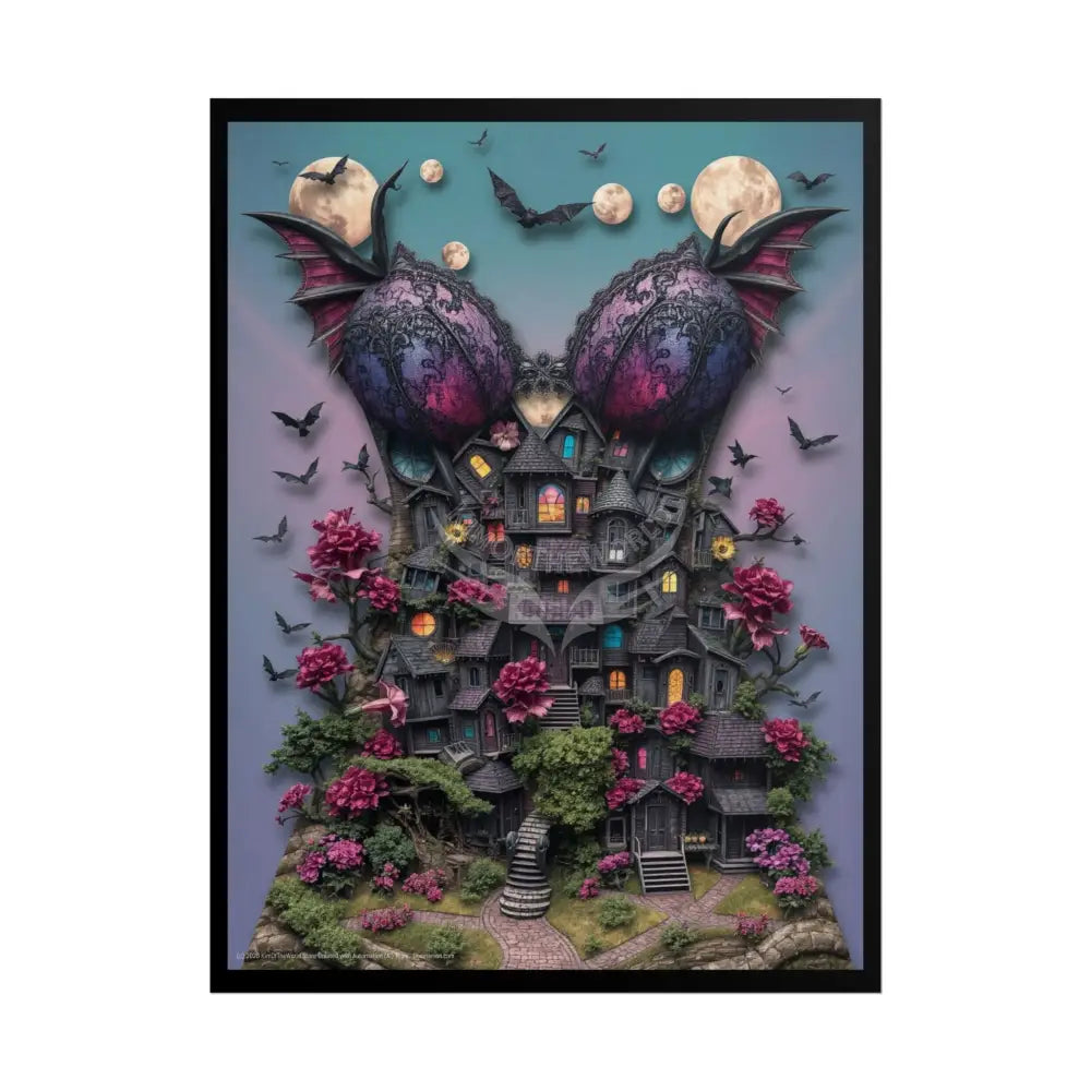 Trippy Surreal 3D Corset Form Village - Rolled Poster 18″ x 24″ (Vertical) / Matte Poster