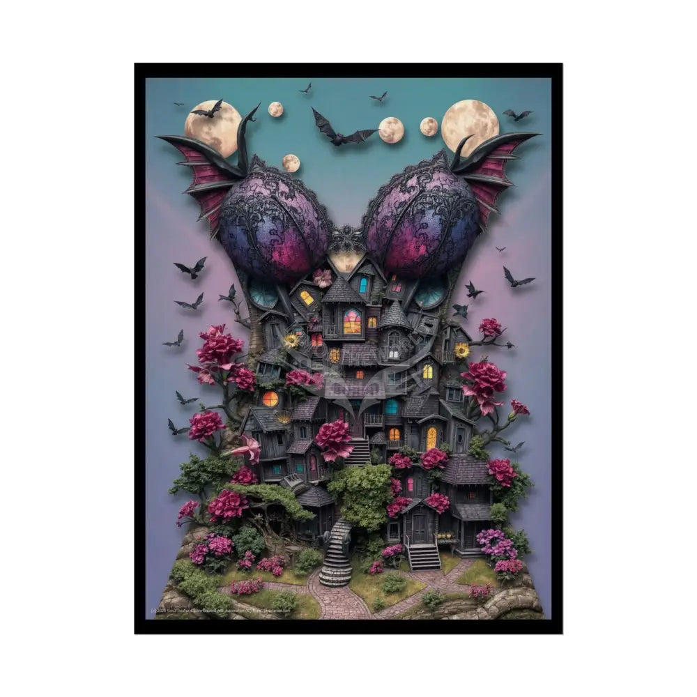 Trippy Surreal 3D Corset Form Village - Rolled Poster 18″ x 24″ (Vertical) / Semi Glossy Poster