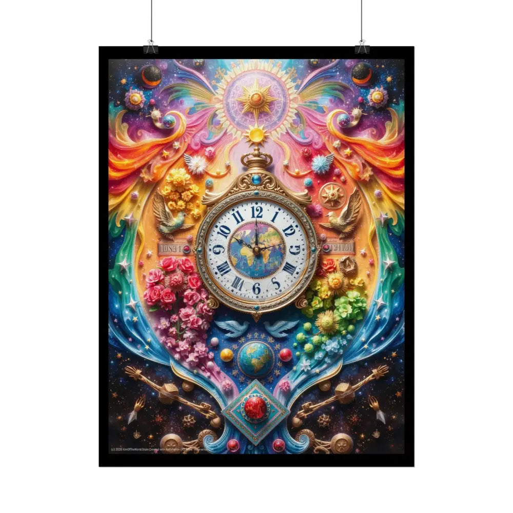 Trippy Surreal 3D Elemental Floral TimeClock Cosmic - Rolled Poster Poster