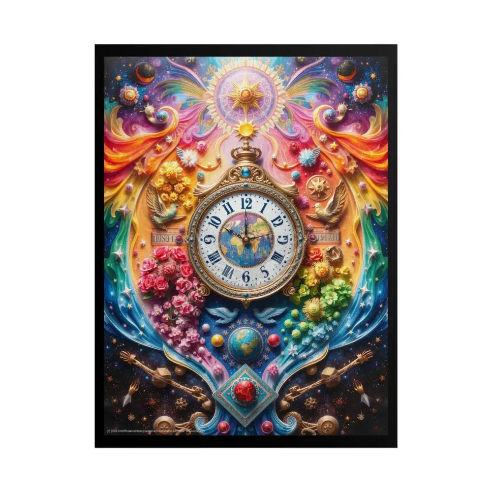 Trippy Surreal 3D Elemental Floral TimeClock Cosmic - Rolled Poster 18″ x 24″ (Vertical) / Matte Poster