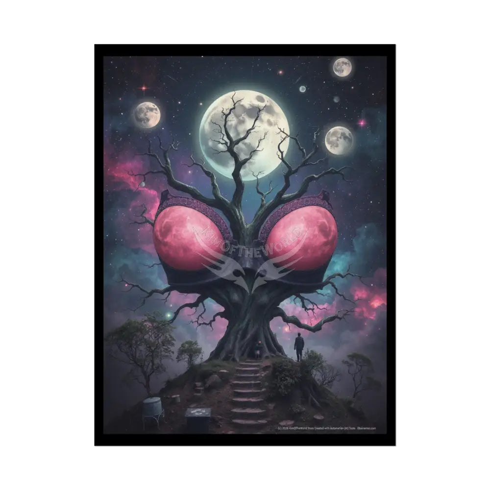 Trippy Surreal 3D Giant Moon Tree Bra Form Giantess Tall Girlfriend Lady - Rolled Poster 18″ x 24″ (Vertical) / Semi