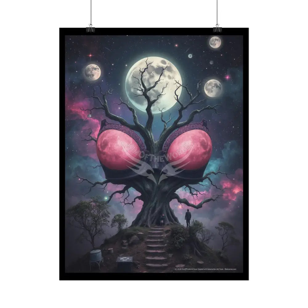Trippy Surreal 3D Giant Moon Tree Bra Form Giantess Tall Girlfriend Lady - Rolled Poster Poster