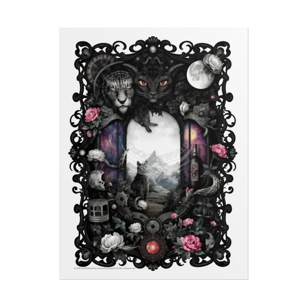 Trippy Surreal Gothic Cat Deco - Rolled Poster 18″ x 24″ (Vertical) / Matte Poster