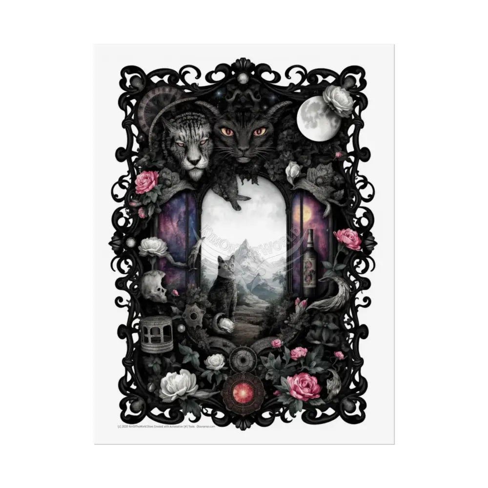 Trippy Surreal Gothic Cat Deco - Rolled Poster 18″ x 24″ (Vertical) / Semi Glossy Poster