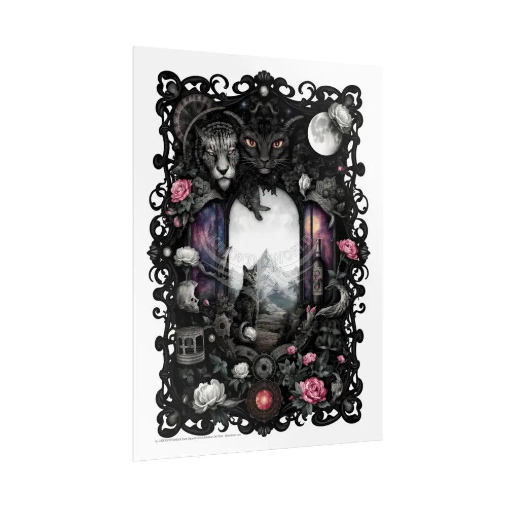 Trippy Surreal Gothic Cat Deco - Rolled Poster Poster