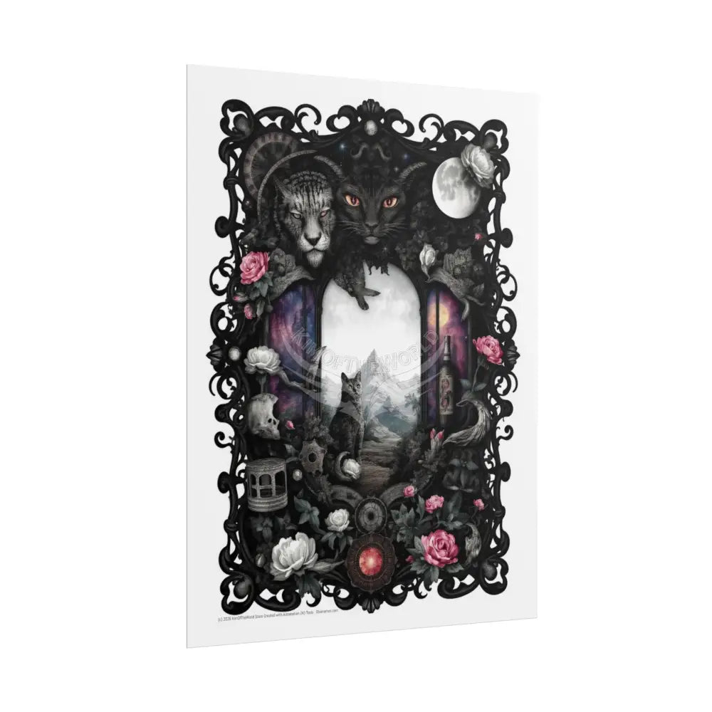 Trippy Surreal Gothic Cat Deco - Rolled Poster Poster