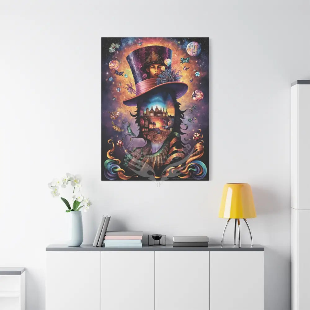 Trippy Top Hats Canvas Art — 3D Surreal Characters Matte Stretched Wall Decor Canvas