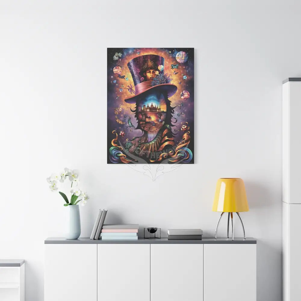 Trippy Top Hats Canvas Art — 3D Surreal Characters Matte Stretched Wall Decor Canvas