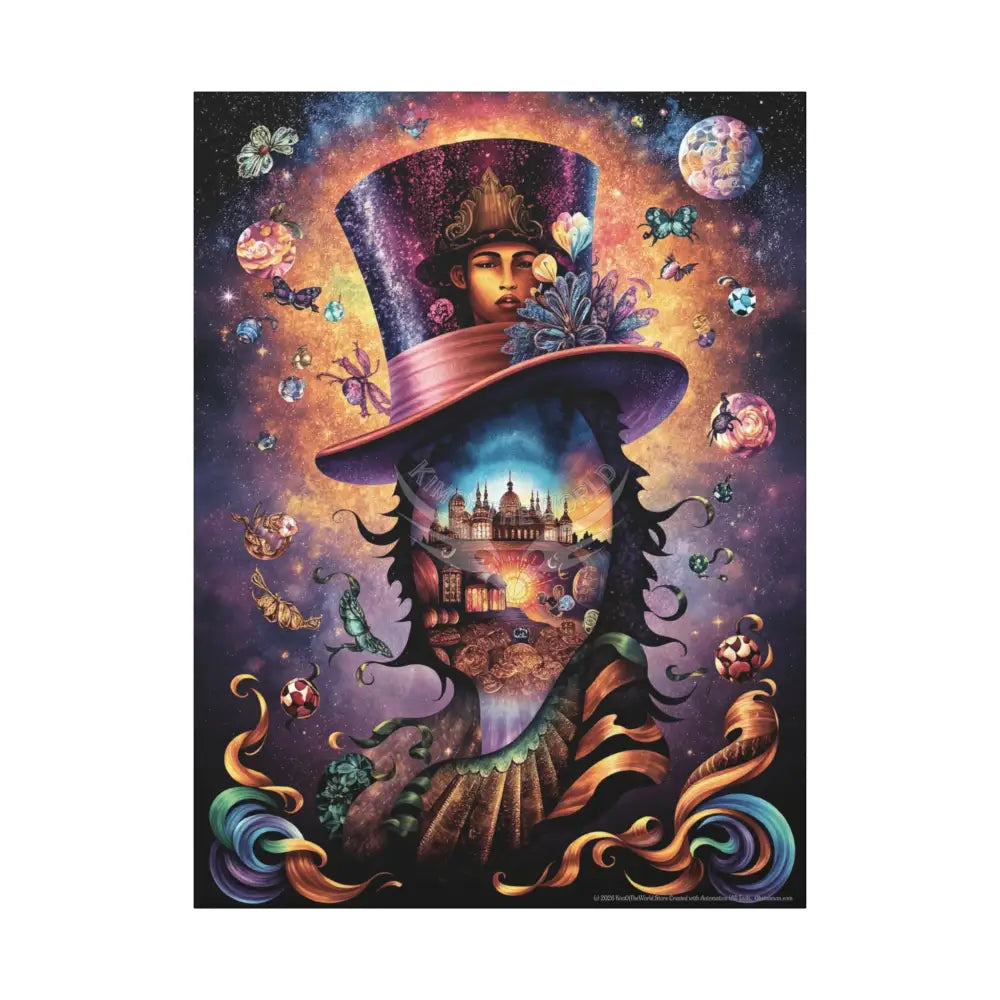 Trippy Top Hats Canvas Art — 3D Surreal Characters Matte Stretched Wall Decor 36’’ x 48’’ (Vertical) / 1.25’’ Canvas