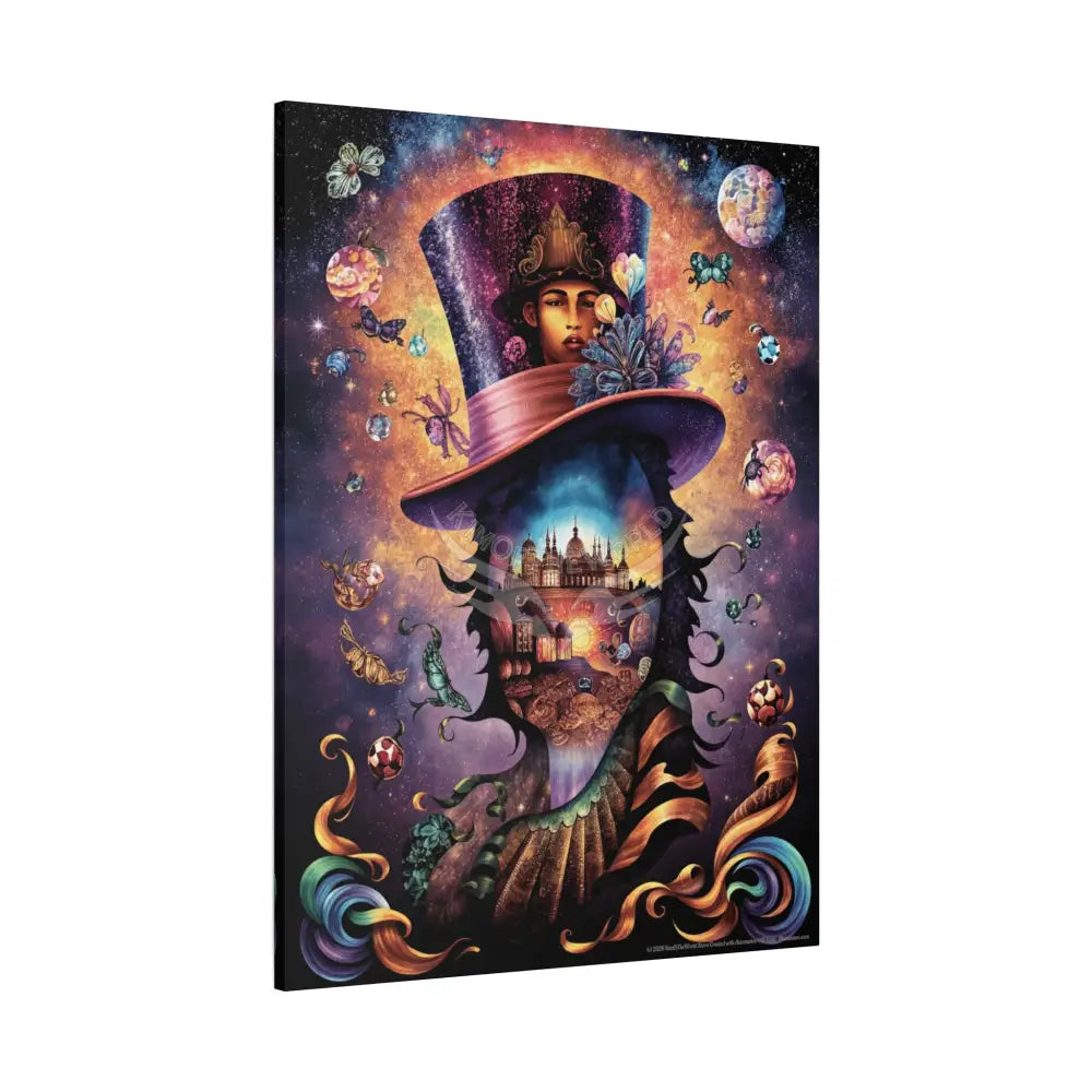 Trippy Top Hats Canvas Art — 3D Surreal Characters Matte Stretched Wall Decor Canvas