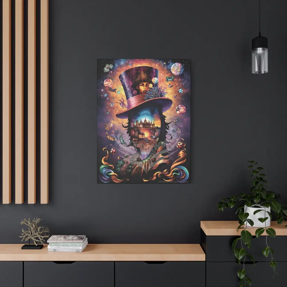 Trippy Top Hats Canvas Art — 3D Surreal Characters Matte Stretched Wall Decor Canvas