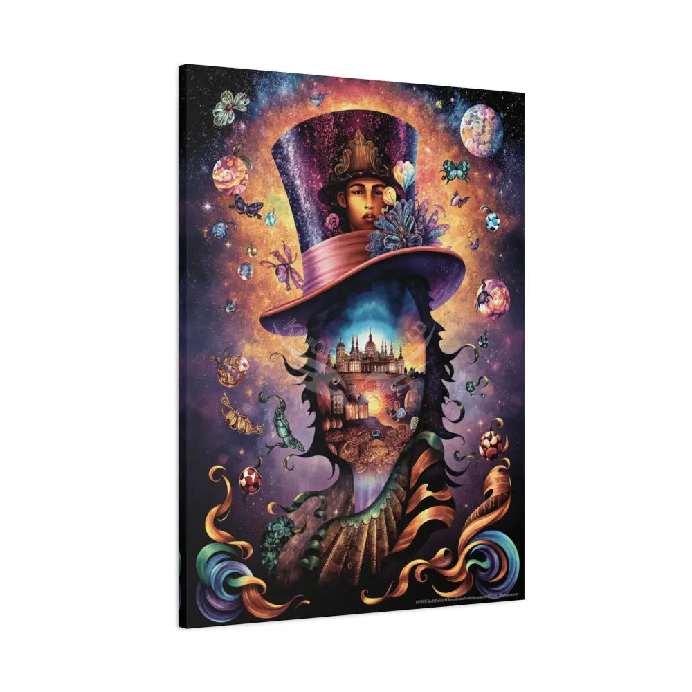 Trippy Top Hats Canvas Art — 3D Surreal Characters Matte Stretched Wall Decor Canvas