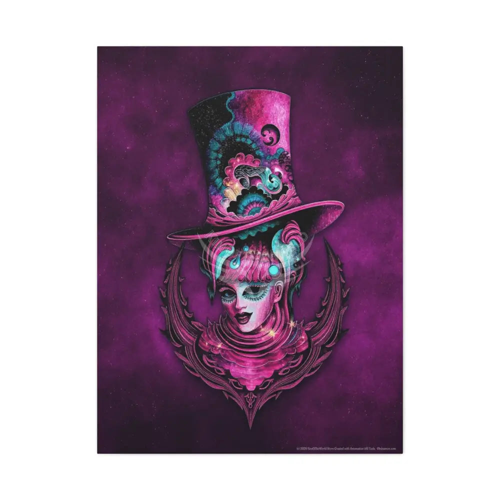 Trippy Top Hats Vaporwave Girl Canvas Art — 3D Surreal Characters Matte Stretched Wall Decor 30’’ x 40’’ (Vertical)