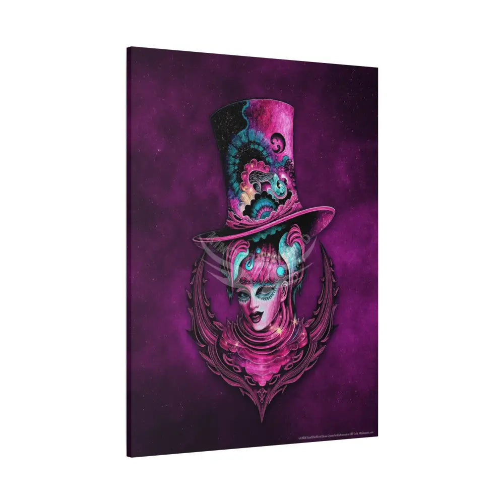 Trippy Top Hats Vaporwave Girl Canvas Art — 3D Surreal Characters Matte Stretched Wall Decor Canvas