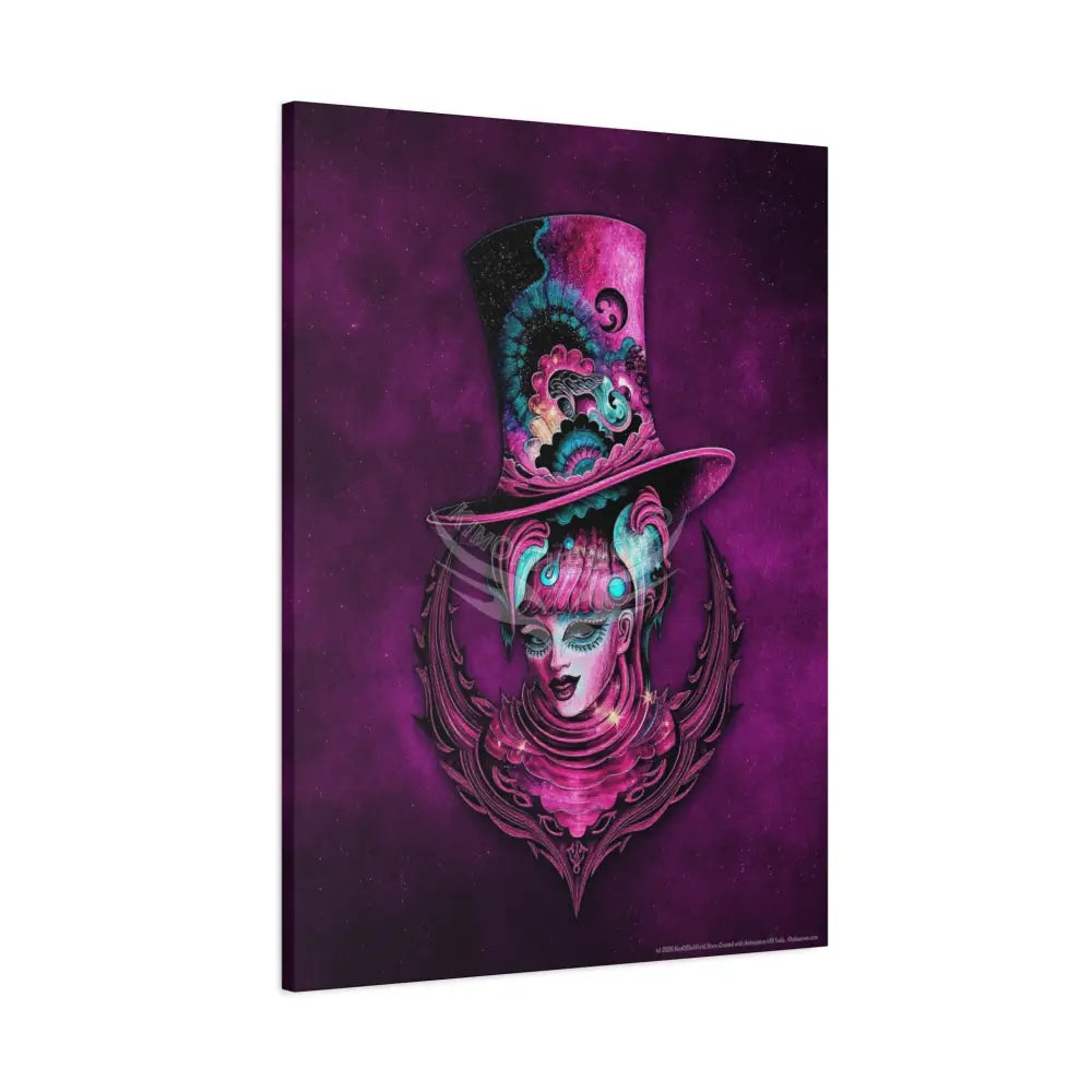 Trippy Top Hats Vaporwave Girl Canvas Art — 3D Surreal Characters Matte Stretched Wall Decor Canvas