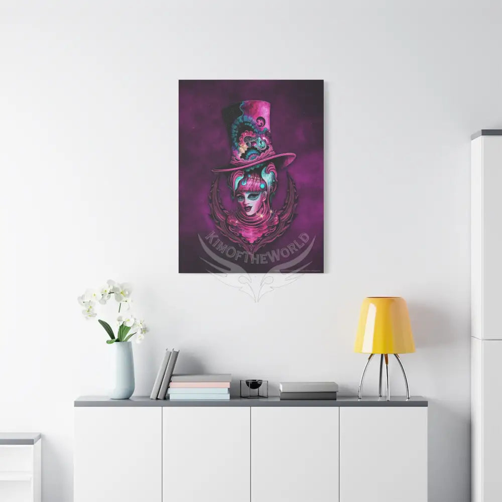 Trippy Top Hats Vaporwave Girl Canvas Art — 3D Surreal Characters Matte Stretched Wall Decor Canvas