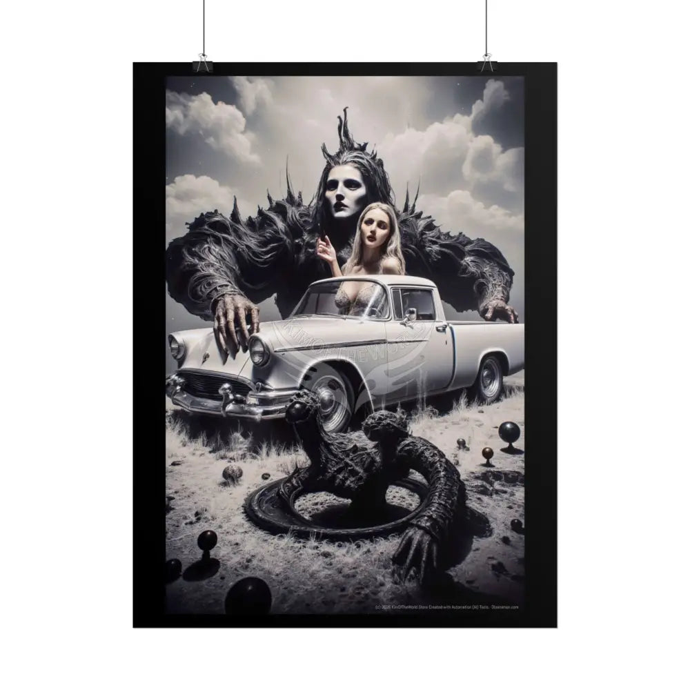 Trippy Weird Scene Giant Mystical Girl Women Retro Art Poster — Rolled Poster Poster