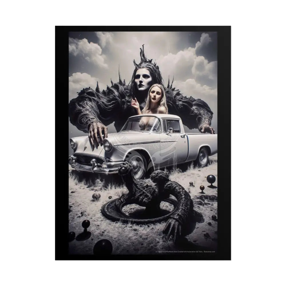 Trippy Weird Scene Giant Mystical Girl Women Retro Art Poster — Rolled Poster 18″ x 24″ (Vertical) / Matte Poster