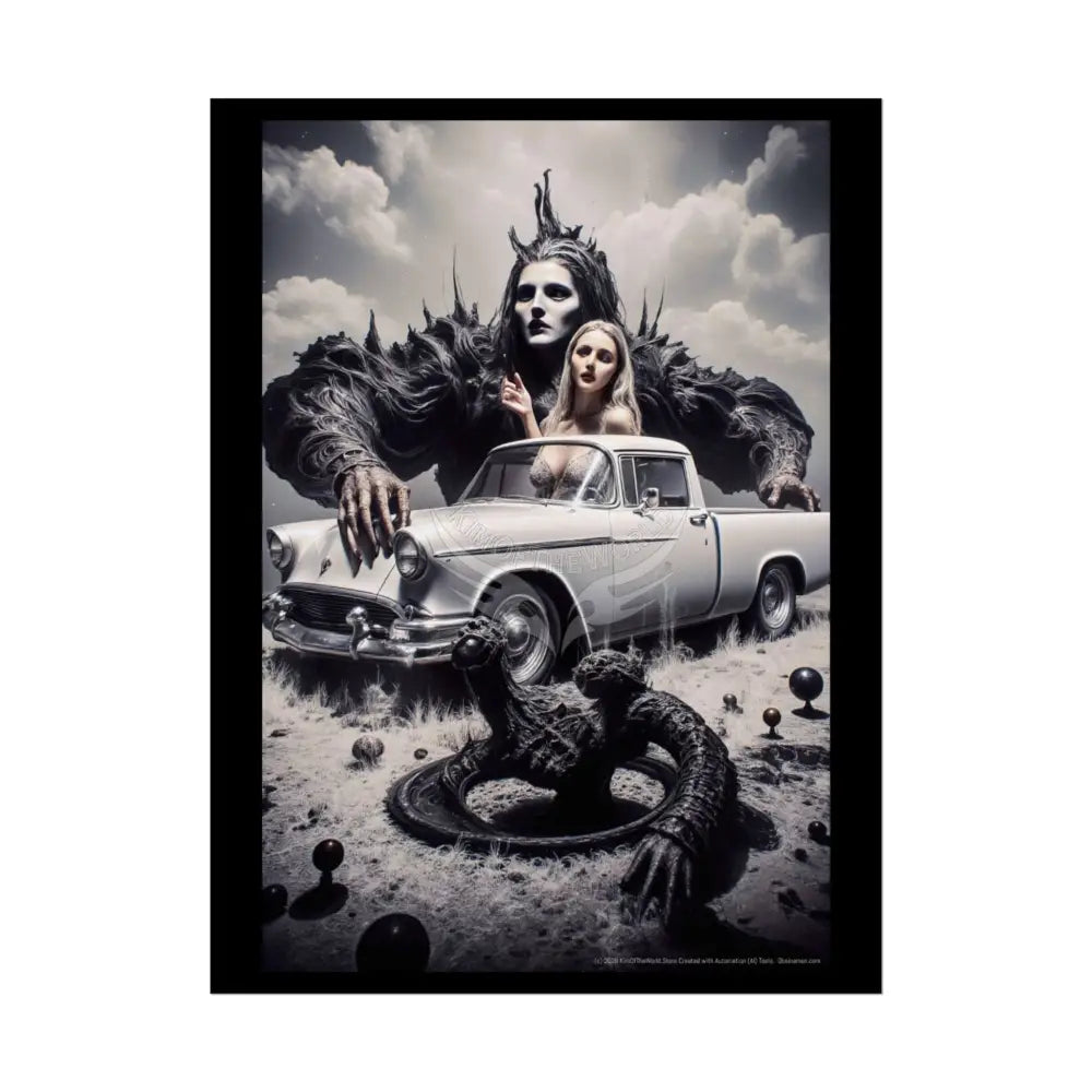 Trippy Weird Scene Giant Mystical Girl Women Retro Art Poster — Rolled Poster 18″ x 24″ (Vertical) / Semi Glossy Poster