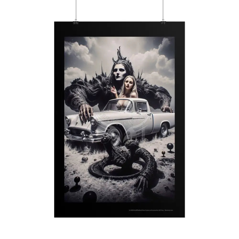 Trippy Weird Scene Giant Mystical Girl Women Retro Art Poster — Rolled Poster Poster
