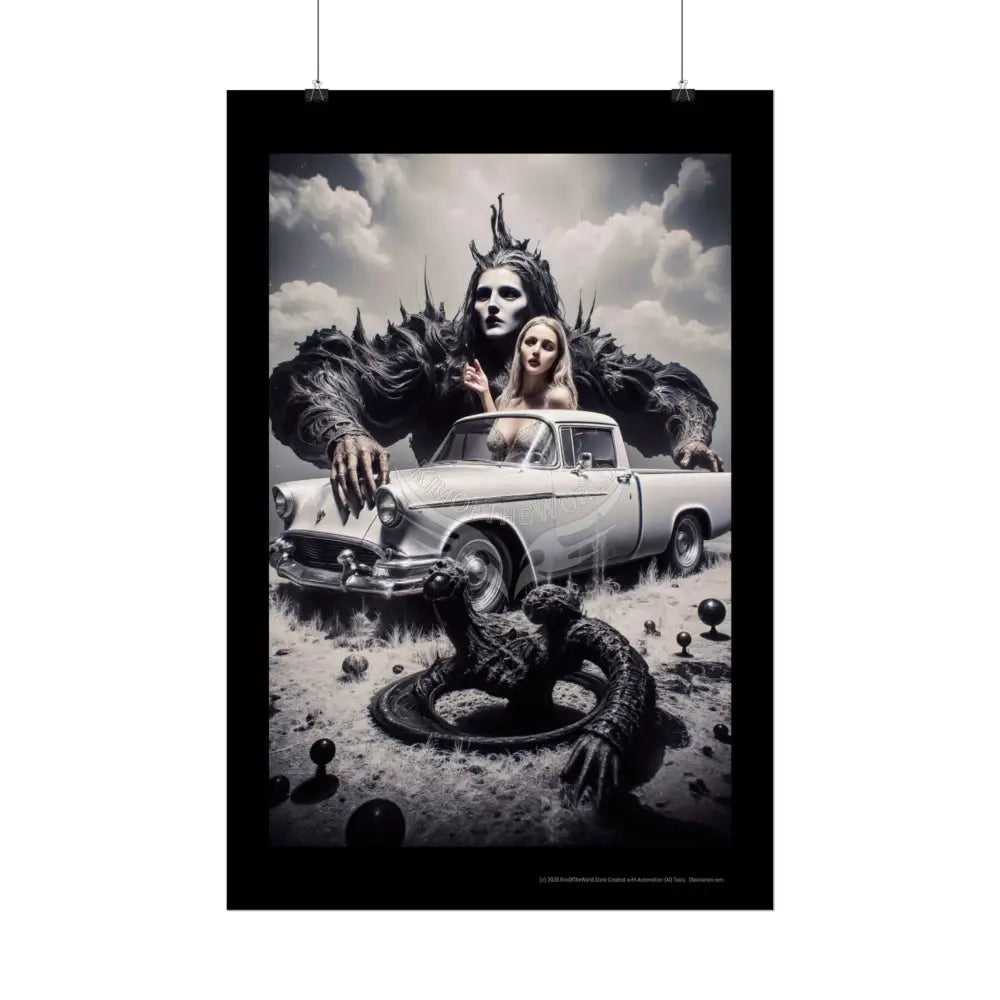 Trippy Weird Scene Giant Mystical Girl Women Retro Art Poster — Rolled Poster Poster
