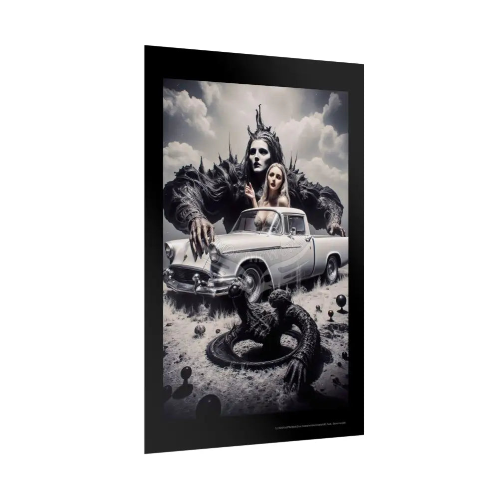 Trippy Weird Scene Giant Mystical Girl Women Retro Art Poster — Rolled Poster Poster