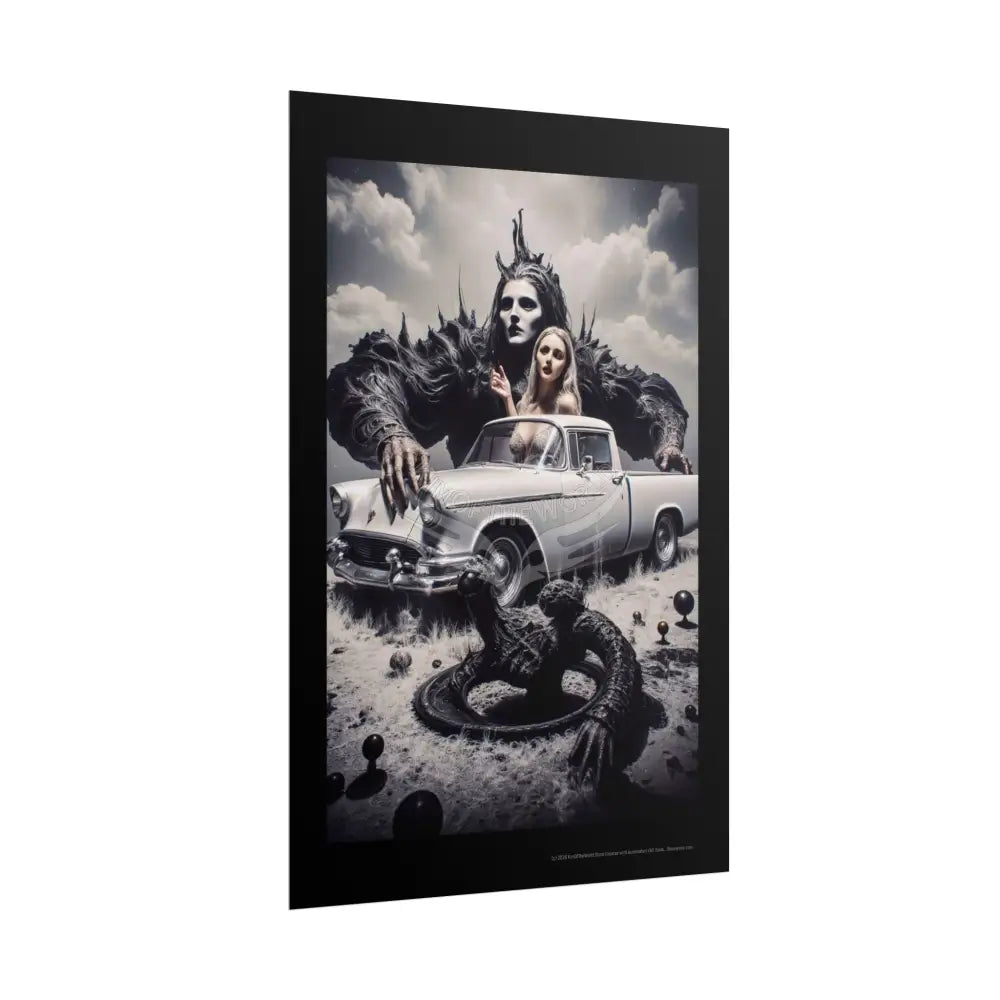 Trippy Weird Scene Giant Mystical Girl Women Retro Art Poster — Rolled Poster Poster