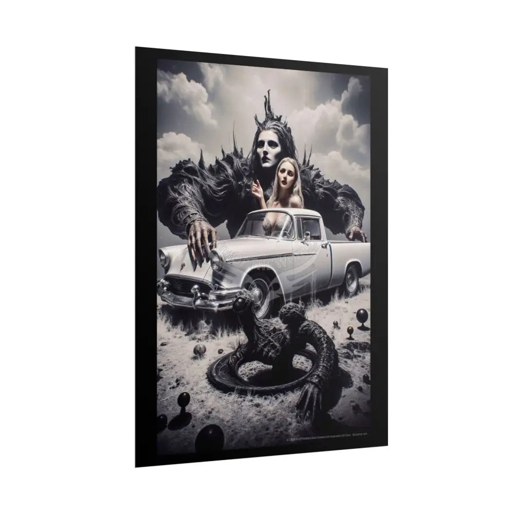 Trippy Weird Scene Giant Mystical Girl Women Retro Art Poster — Rolled Poster Poster