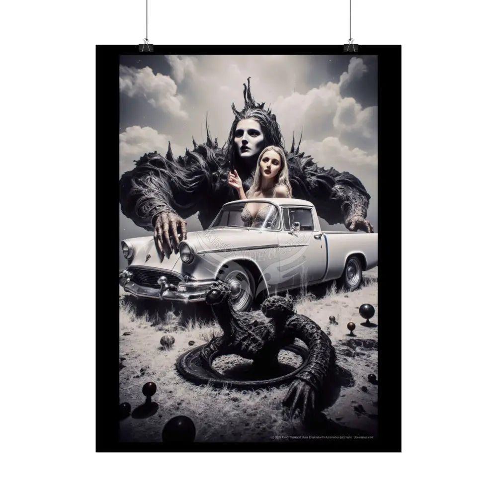 Trippy Weird Scene Giant Mystical Girl Women Retro Art Poster — Rolled Poster Poster