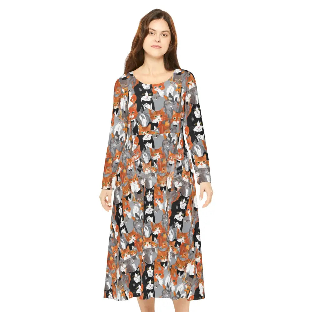 Tuxie and Ginger Cats Wallpaper Print Dress – Women’s Long Sleeve AOP L All Over Prints