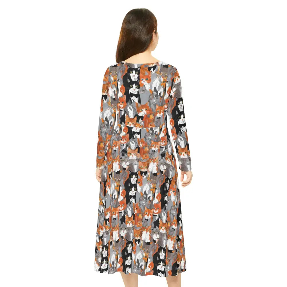 Tuxie and Ginger Cats Wallpaper Print Dress – Women’s Long Sleeve AOP L All Over Prints