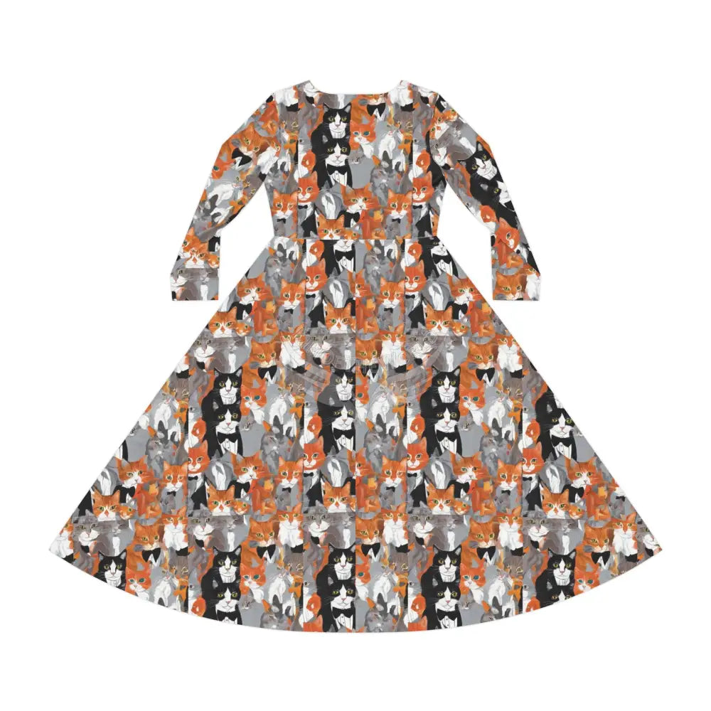 Tuxie and Ginger Cats Wallpaper Print Dress – Women’s Long Sleeve AOP L All Over Prints