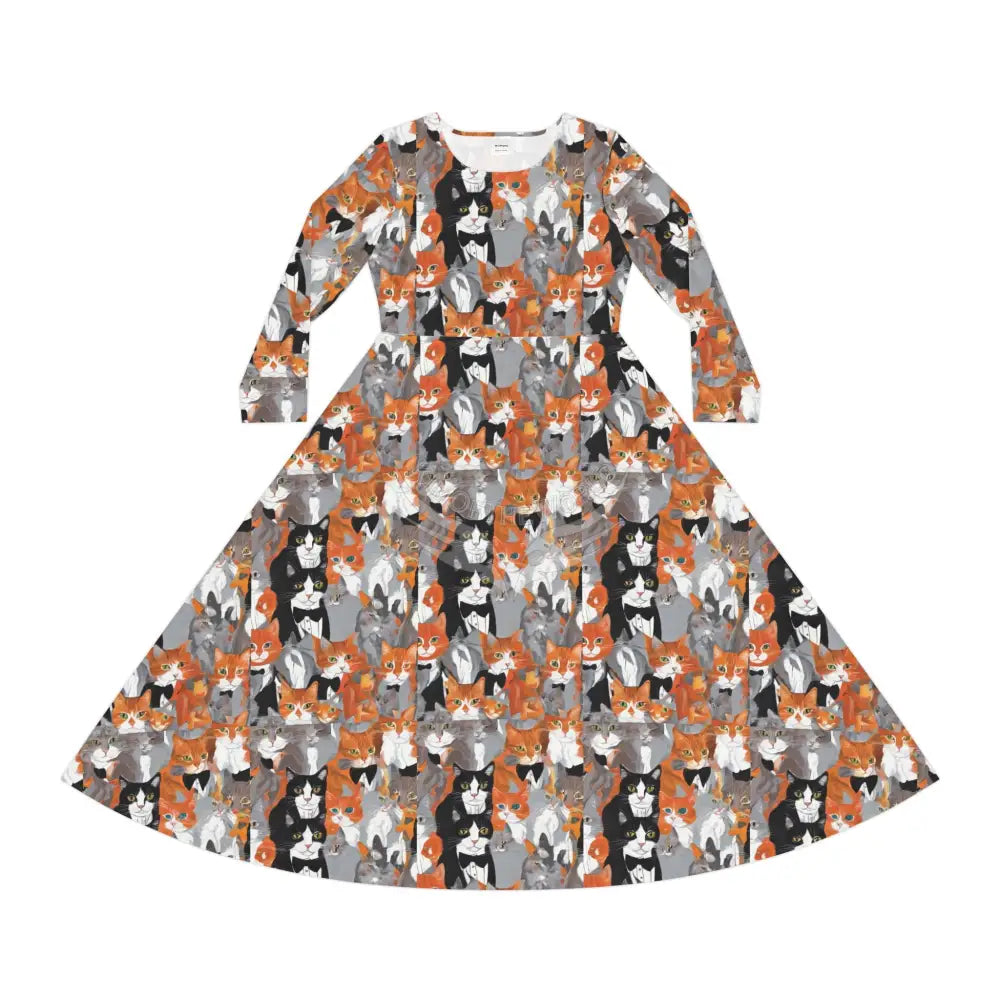 Tuxie and Ginger Cats Wallpaper Print Dress – Women’s Long Sleeve AOP L All Over Prints
