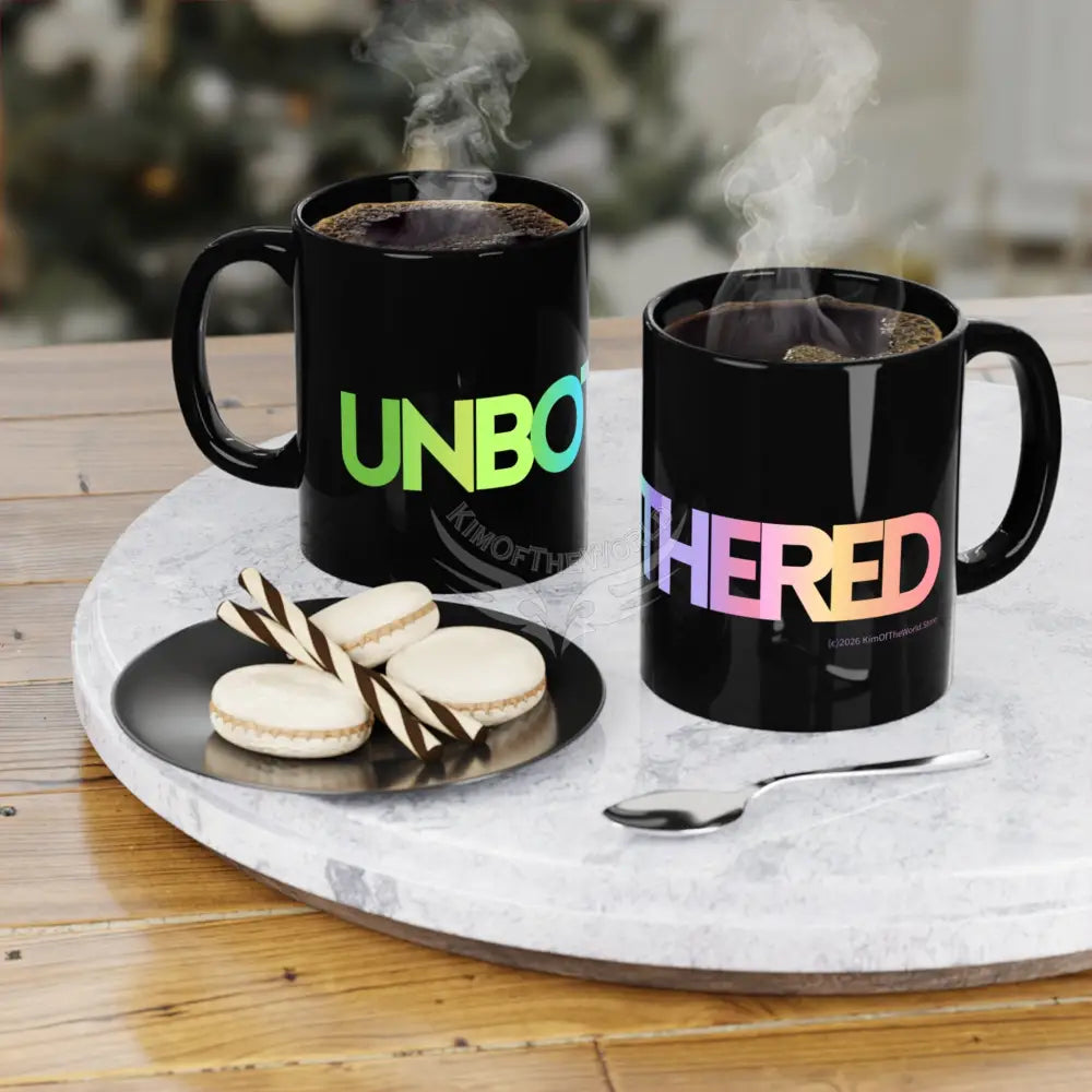 ’Unbothered’ Pastel Spectrum Nebula Coffee Mug — 11oz Black Ceramic Coffee Cup 11oz / Black Mug