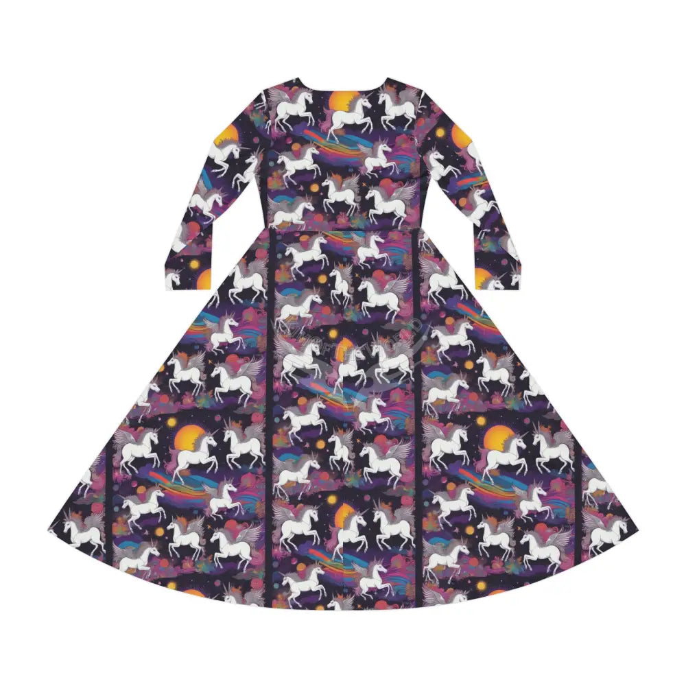 Unicorn Party on Black Wallpaper Print Dress – Women’s Long Sleeve AOP L All Over Prints
