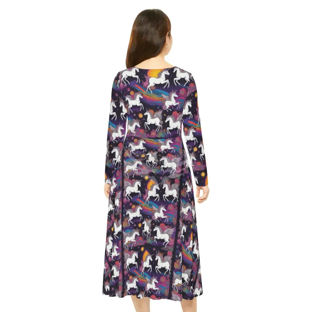 Unicorn Party on Black Wallpaper Print Dress – Women’s Long Sleeve AOP L All Over Prints
