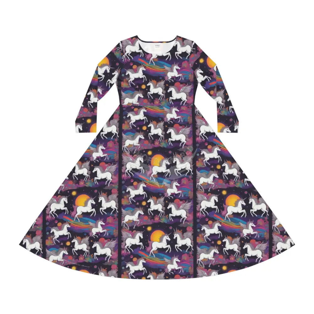 Unicorn Party on Black Wallpaper Print Dress – Women’s Long Sleeve AOP L All Over Prints