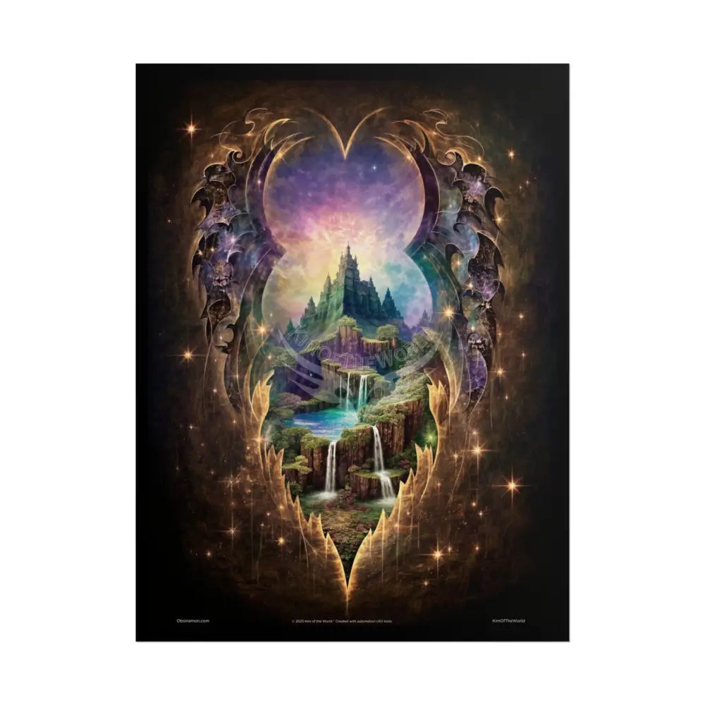 Unusual Giant Bat Wingscape Wonderland Celestial Fantasy Waterfall Gothic Art Poster — Exclusive Blender Diorama Rolled