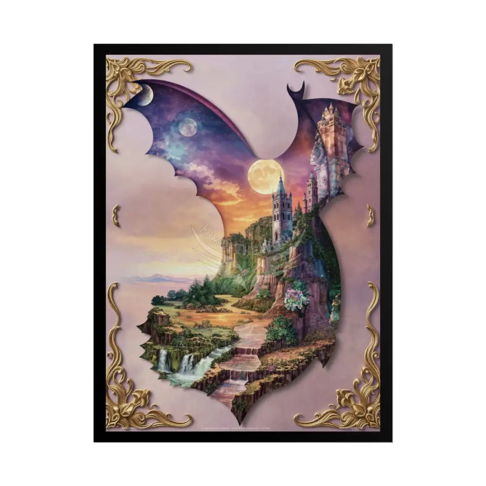 Unusual Giant Bat Wingscape Wonderland Celestial Fantasy Waterfall Gothic Art Poster — Exclusive Blender Diorama Rolled