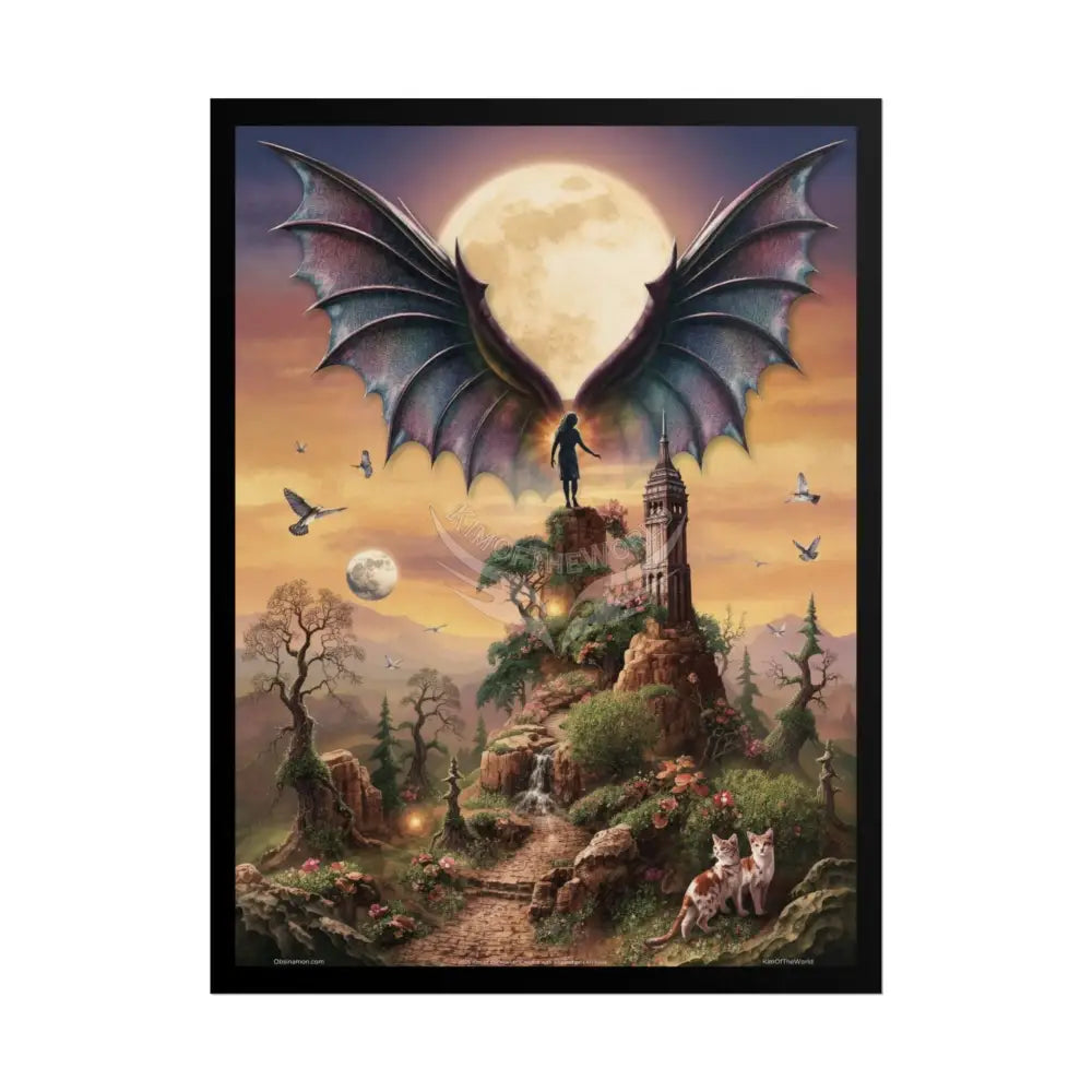 Unusual Giant Bat Wingscape Wonderland Celestial Fantasy Waterfall Gothic Art Poster — Exclusive Blender Diorama Rolled